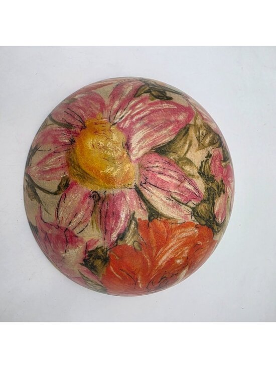 MCM Fiberglass Bowl 11" Diameter Floral Pink Orange Design Vibrant Groovy - Picture 7 of 9